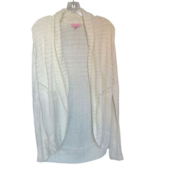 Lilly Pulitzer Cream Front Clasp Open Front Cardigan Sweater M - Picture 4 of 14